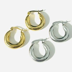 18k Gold Plated Stainless Steel Small Hoop Earrings Gold and Silver Available